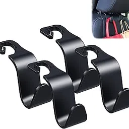 Amooca Plastic Car Seat Headrest Hook 4 Pack Hanger Storage Organizer Universal For Handbag Purse Coat Universal Fit Vehicle Car Black With Buckle-image-7