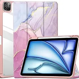 ProElite Case for iPad Air 11 Inch M3/M2 2025/2024, iPad Air 10.9 inch 5th/4th Gen & iPad Pro 11 inch 4th/3rd Gen 2022 case Cover, Transparent Smart Flip Cover with Pencil Holder, Marble Rose Pink-picture-30