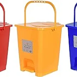 Kuber Industries Premium Plastic Pedal Dustbin 10 Ltr (Red & Yellow & Blue)-Pack of 3-picture-27