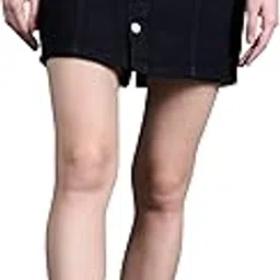 miss chase Women's Stretchable Solid A-line Mini Denim Skirt (MCSS25DEN76-94-62-30, Black, 30)-picture-10