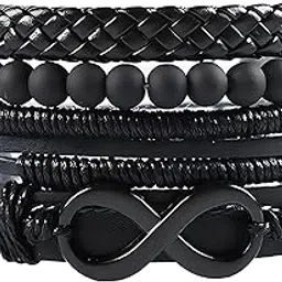 bharatbazaar 1 Pcs Leather Bracelet for Men, Stylish Black Wrist Band Handmade for Boys and Men, Gothic Rock Accessories for Music Festivals, Infinity Braided Leather Wristband-picture-28