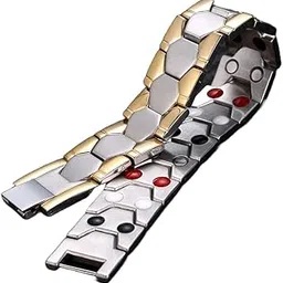 Charismatic Classic Magnetic Bracelet for Men 316L pure Stainless Steel Double Row 4 Elements Magnet Energy Bracelets, Ultra Strength 3500 Gauss Magnets Jewellery Gift (Silver & Gold)-picture-26