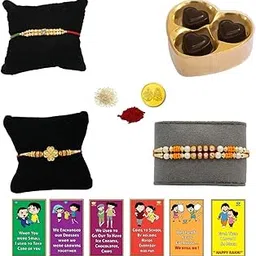 BOGATCHI Rakhi with chocolates gift pack, Rakhi and chocolate combo, Rakhi gift for brother with chocolate (3pcs)+Rakhi(3) +Roli Chawal+ Rakhi Story Card +Gold Coin with Rakhi Sweets, RKH3a6-image-51