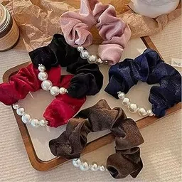 Ashkash 2Pcs Luxurious Korean Style Velvet Large Hair Ties with Imitation Pearl Accents, Vintage-Inspired, Soft & Stylish Hair Accessories for Women, Perfect for Buns, Ponytails, and Updos, Hair Accessories Available in Multicolor,-picture-15