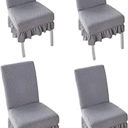 Hargunz Premium Supersoft Designer Frilled Plain Textured Elastic Strechable Chair Covers-Pack of 6, Grey-picture-11