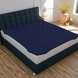 Mattress Protector Queen Size | Waterproof Mattress Protector for Queen Size Bed Fitted with Elastic Strap - 78 Inch x 60 Inch, Mustard (Blue, Queen 78 X 60 Inch)-picture-22