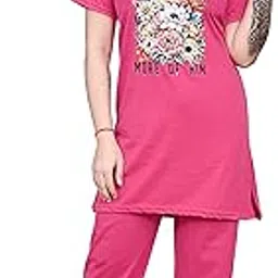 tvesa Women's Cotton Solid Plain Relaxed Night Suit Set of Tshirt & Pyjama-picture-19