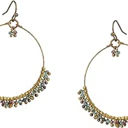 zephyrr Beautiful Fashion Hoop Earrings With Metallic Golden and Multicolor Beads-picture-19