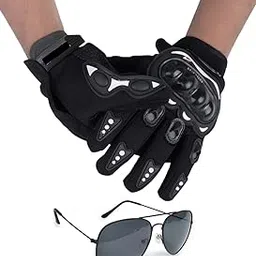 Aim Emporium Pro Biker Full Finger Glove for Car Driving, Bike Ridding, Cycling etc. Hand Protection with Avaitor Black Sunglass Color Black-picture-21