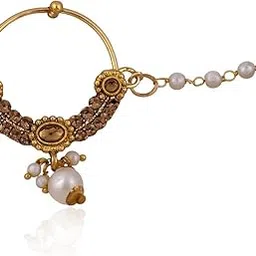 cz stone Elegant Gold Finish Nose Ring with Beads Chain and Kundan Detailing-picture-30