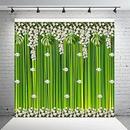 Dhara Green Backdrop with Flowers Printed (8FT-8FT) Backdrop Cloth for Pooja Decoration Traditional Background Curtain Cloth for Festival. (Washable Fabric)-picture-28