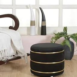 Smartkart Ottoman pouffe Stool for Living Room Small Kids Stool for Baby Study Table Stool for Child Kids Room Drum Children Wooden Stools 14x12 Inch, Black-picture-25