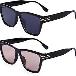 feirnway Unisex Square Sunglasses with UV Protection, Black Frame with Gold Accents, Multiple Lens Colors, Combo of 2 Sunglasses-picture-11