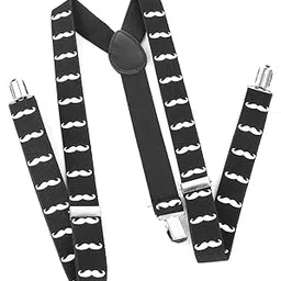 VELURA Adult Unisex Clip-on Braces Elastic Y-back Suspender w/White Mustache Beard Patterns Black|1 x Caddy Tray4 x Screws|Suspenders, Braces| Mens Accessories-image-42