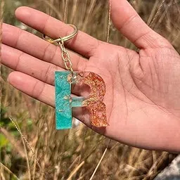 Revees Clive Ocean Design Resin Alphabet A to Z Initial Letter Keychain Key Ring for Men Women Girls Purse Handbags and Backpack | Handmade Resin Keychains-picture-36