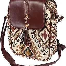 18 west Handcrafted Boho Sling Bag for Women | Ethnic Aztec Printed Crossbody Bag with Adjustable Strap & 2 Compartments with Zipper Closure | Travel Purse for Daily Use & Gifts | (17cm x 22cm)-picture-25