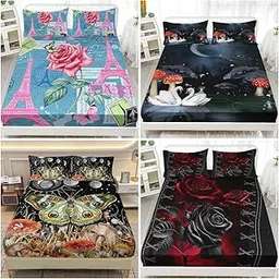 BEZZLISH Home Bedsheets Set 4 Pieces, 4 Flat Sheet + 8 Pillowcovers, Colorful Bedding Set for Adults & Kids, Printed Bed Sheet Set. (ISH3)-picture-63