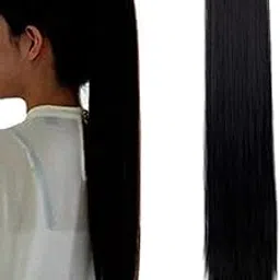 ALX Wrap Around Ribbon Clip On Straight Hair Extension Hairpiece Pack of 1 Natural Black नकली बाल विग पोनीटेल चोटी image 1