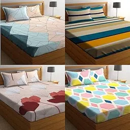 Premium Combo Set of 4 Glace Cotton Floral King Size Bedsheet with 8 Pillow Covers Size 90'' x 100 Inches (King, Design - 1), 250 TC, Multi-image-71