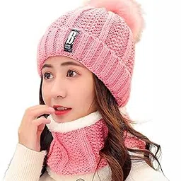 tomorrow fashion Tomorrow Women's Winter Woolen Beanie Cap and Neck Scarf Warmer Set Snow Proof, Inside Fur, Warm Woolen Cap for Women, Girl's (Free Size)-picture-16