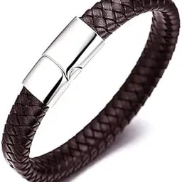 Bracelet for men Boys | Leather Bracelet for Girls Boys | Leather Silicon Wristband for Boys | Accessories Jewellery for Unisex | Mens Bracelets Black Leather Bracelet Magnetic Clasp -510-image-7