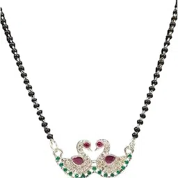 madiwale jewellers Peacock Design Mangalsutra Set for Women | Black Bead Chain with Matching Earrings | Traditional CZ Stone Wedding Jewellery | Elegant Mangalsutra Set-picture-11
