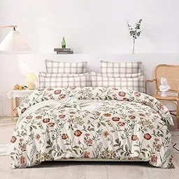 MORADO Glace Cotton Double Bed King Size Quilt Cover/Duvet Cover/Rajai Cover/Blanket Cover with Zipper (90X100 Inch, Cream) (Model: DoubleDuvetCover_CreamBrownPattis_001)-image-58