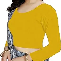 the blazze Women's Cotton Comfy Stretchable Scoop Neck Full | Long Sleeve Readymade Saree Choli Black Blouses for Women L684 image 1