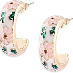 zaveri pearls Multicolor Enamel Contemporary Floral Semi Hoop Studs Earring For Women-ZPFK16141-picture-25