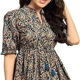 Stylish Multicolor Floral Peplum Top – V-Neck Cotton Blend for Women, Party-image-0