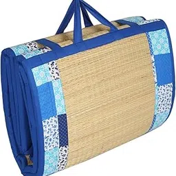 KALA DARSHAN CRAFTS BAZAAR - Foldable Mat Korai River Grass (3 X 6 ft) New Blue Cotton Fabric with 18MM Soft Foam Folding Chatai, Hand Wash-picture-17