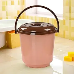 Kuber Industries 13 Litre Multi-purpose Plastic Bath Bucket for Bathroom & Kitchen with Lid | Portable Storage Container Bathing Bucket & Balti for Home | Transculent - Peach & Brown-image-75