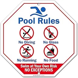 Pool Rules Swim at Your Own Risk Sign - 12"x12" - Octagon .040 Rust Free Aluminum - Made in USA - UV Protected and Weatherproof - A90-234AL-picture-20