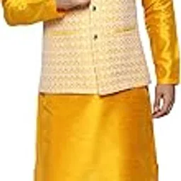 uri and mackenzie Men's Silk Blend Kurta Pajama with Designer Ethnic Nehru Jacket/Modi Jacket-picture-57