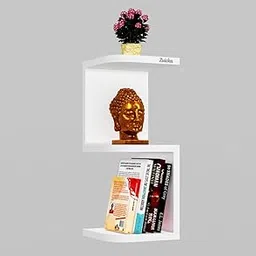 Modern Z-Shaped Wall Shelf, White, 45.1 cm Height, 20 cm Width, Decorative Display Unit image 1