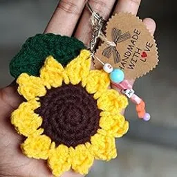 Stitch N Love Handmade Sunflower Crochet Keychain Adorable Flower Keychain for Ladies, Girls, and Purses | Stylish Car Key Accessory, Purse Charm, Friendship Present image 1