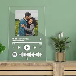 Customized Photo and song Spotify Plaque | Personalized Printed Frame with scannable code | Gift | (Acrylic,Transparent 6 * 8 Inches),Tabletop (Transparent Back Ground with White Text)-picture-16