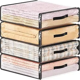 JD FRESH 4 Piece 14L PVC Transparent Storage Bag with Zipper/Foldable Clothes Organiser for Wardrobe/Garments Organizer/Space Saving Storage Box for Sarees/Lehengas/Towels/Toys - 14 x 4 x 16 Inch-picture-24