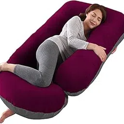 Mom's Moon Full Body Support Pregnancy Pillow/Maternity Breastfeeding Pillow for Pregnant Women Velvet J Shaped Reversible (Wine & Grey, pack of 1)-image-90