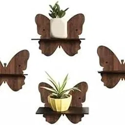 CRAFTZO Wall Mounted Shelf for Living Room Stylish MDF Shelf, Freestanding for Living Room, Bedroom, Kitchen (Pack of 4, Brown) (Butterfly Shelf)-picture-10