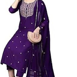 gosriki Women's Cotton Blend Embroidered Straight Kurta with Pant & Dupatta-picture-13