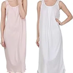blazon Women's Cotton Nighty Slip - Set of 2 (Baby Pink & White)-picture-48