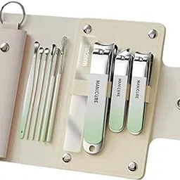 10-Piece Stainless Steel Nail & Pedicure Grooming Kit – Professional Clippers in Beige PU Travel Case (Spring Green)-image-68