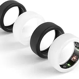 4 Pack Ring Protector Compatible for Oura Ring, Silicone Case Finger Woking Out Women Men,Black*2+White*2, S for 6/7/8/9/10-image-0