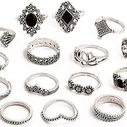 youbella Oxidised Combo of 15 Boho Silver Plated Rings for Girls and Women (YBRG_20111A) (Silver)-picture-42