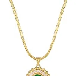 cute gold One Gram Micro Gold Plated Fashion Jewellery Traditional Ruby Emerald Handcrafted Dollar Pendant Chain for Women & Girls (24 inch)(DC-1100)-picture-63