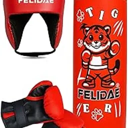 FELIDAE Kids Pack of 4 Boxing Kit Set | Punching Bag for Karate | Bounce-Back Martial Arts Bag for Boys & Girls for Age 5-13 Years to Relieve Energy and Build Skills (Red Black)-picture-18
