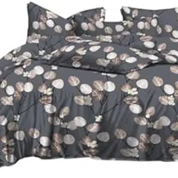 Floral Print Duvet Cover Set, Grey Bedding with White Leaves Pattern, Queen Size-image-94