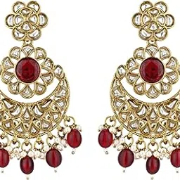 i jewels Gold Plated Traditional Handcrafted Kundan Pearl Floral Design Earrings For Women/Girls-picture-53