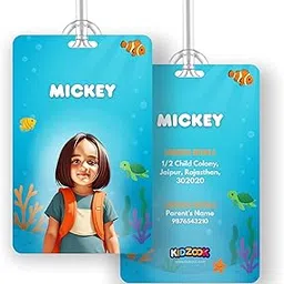 Kidzook Personalised Bag Tags | | Silicone Loop | Kids Travel Essential | Stylish Luggage Labels | Pre School, Camping Gear | Customisable Photo & Contact Info Pack of 2 (Aqua Theme)-picture-35